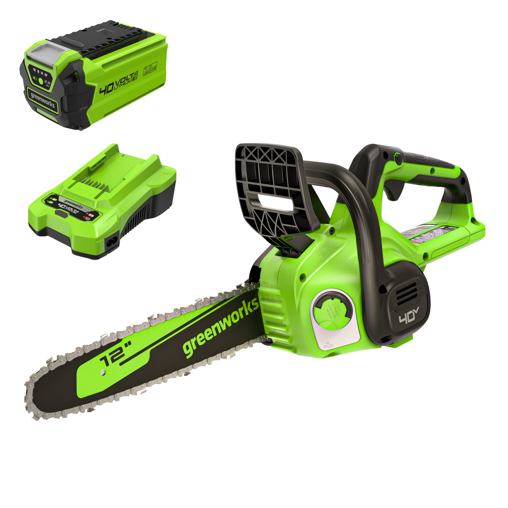 Greenworks 40V 12-inch Chainsaw, 2.0Ah Usb Battery and Charger