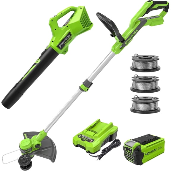 Greenworks 40V 13-Inch Cordless String Trimmer / Edger and Leaf Blower Combo Kit + 3 Bonus Spools, 2.0Ah Battery and Charger Included