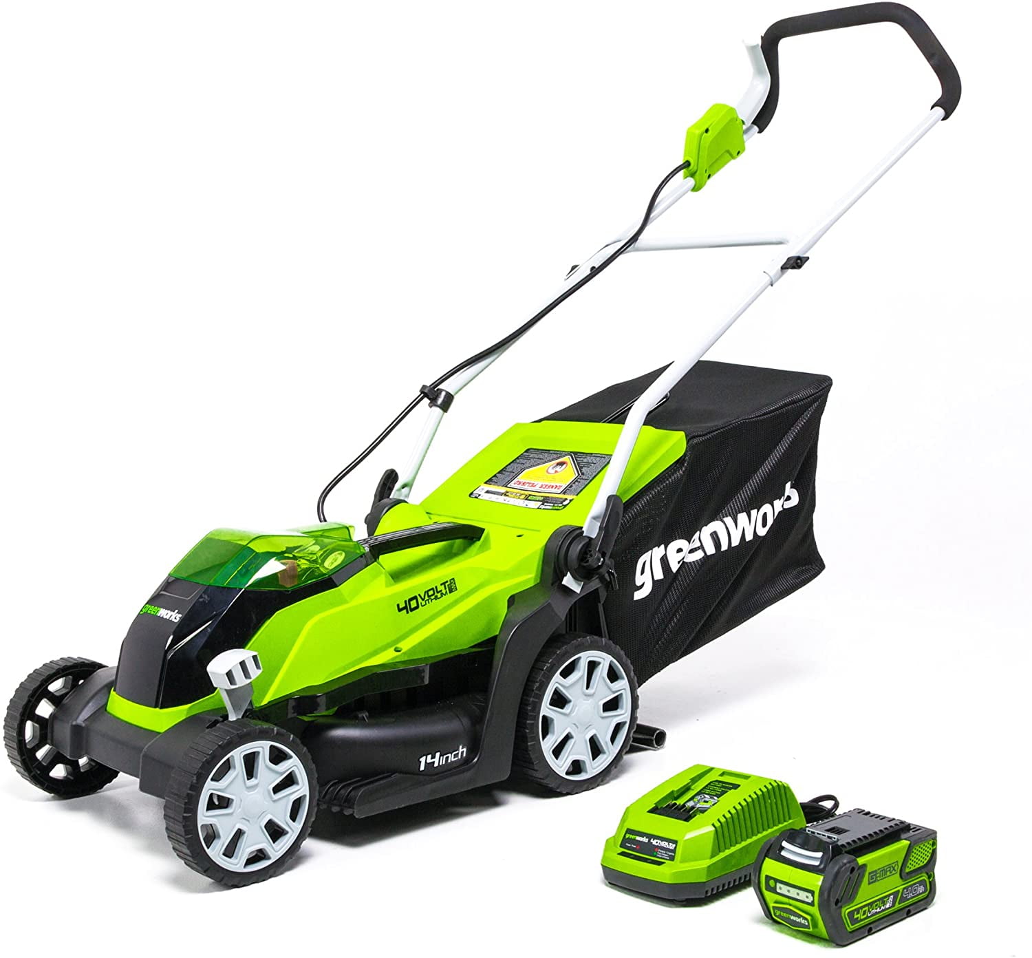 Greenworks 40V 14" Cordless Walk-Behind Lawn Mower with 4.0 Ah Battery & Charger, 2508202AZ