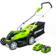 Greenworks 14 2 Cycle 40 V Battery Push Walk-Behind Mowers, Rust Resistant, Adjustable Cutting Height, Single Lever Height Adjustment, Mulching, Bagger, Folding Handle, Brushless Motor