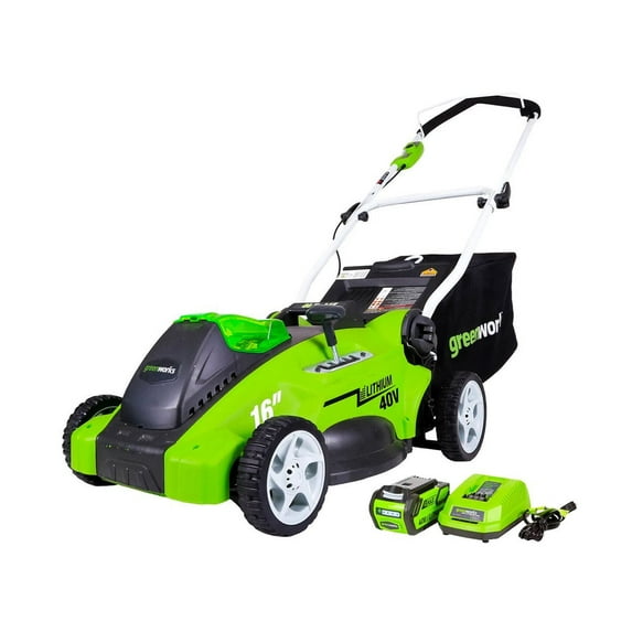 Greenworks 40V 16" Battery Powered Push Lawn Mower with 4.0 Ah Battery & Charger 25322