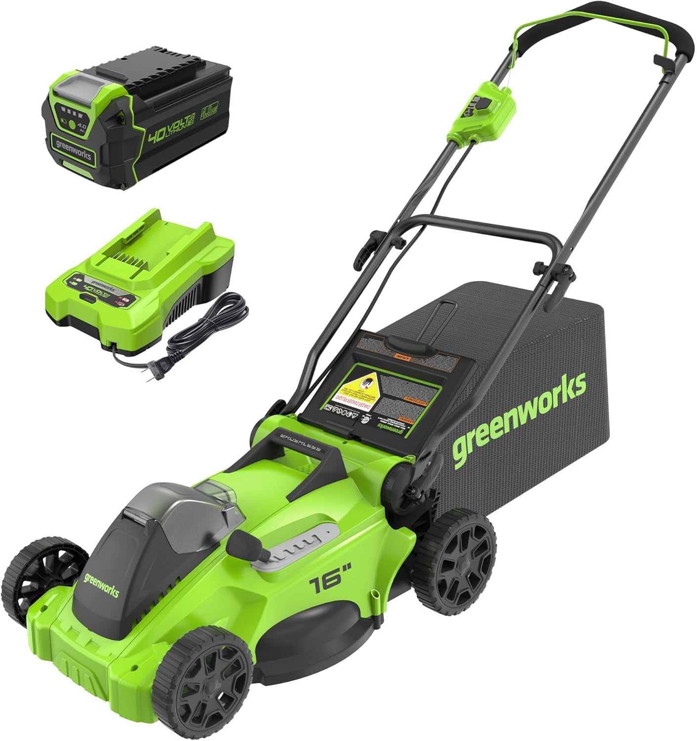 Greenworks 40V 16inch Brushless Cordless Lawn Mower, 4.0Ah Battery and Charger Included