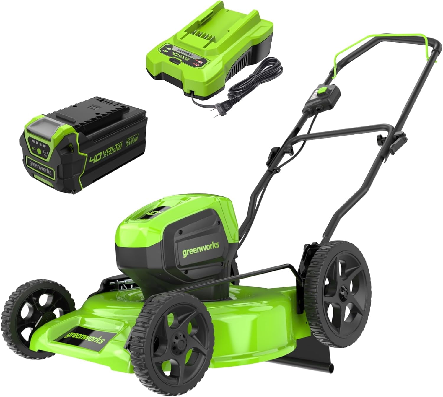 Greenworks 40V 19” BL Lawn Mower, 5.0Ah USB Battery and Charger Included