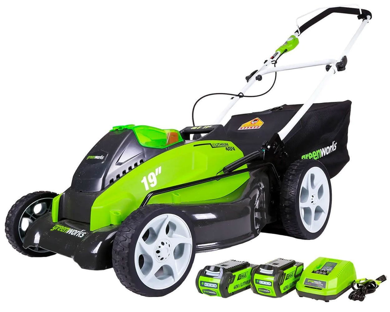 Greenworks 40V 19" Brushless Walk-Behind Lawn Mower with 4.0 Ah & 2.0 Ah Batteries & Charger 2524902