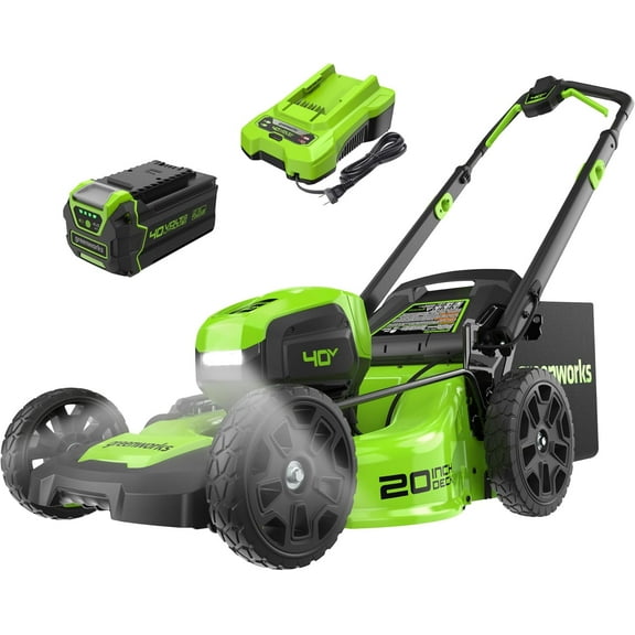 Greenworks 40V 20" Brushless Push Mower, 4.0Ah Battery (Aluminum Handles + Light)