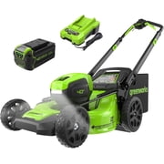 Greenworks 40V 21 Brushless Cordless Self-Propelled Lawn Mower LED Headlight + Aluminum Handles, 5.0Ah Battery and Charger Included 75+ Compatible Tools