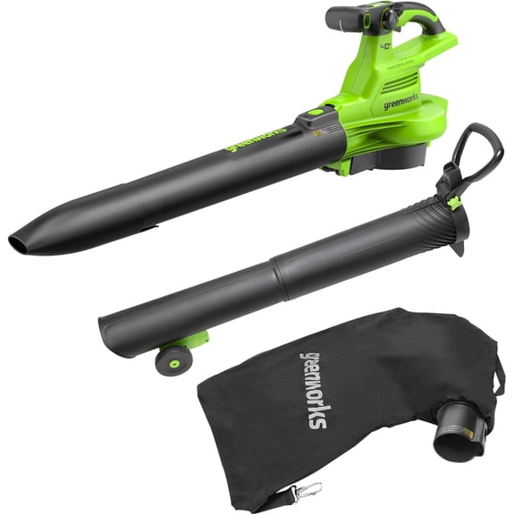 Greenworks 40V (230 MPH / 505 CFM) Cordless Brushless Leaf Blower/Vacuum with Bag, High Power, Lightweight & Quiet for Yard Debris Cleanup, Battery and Charger not included