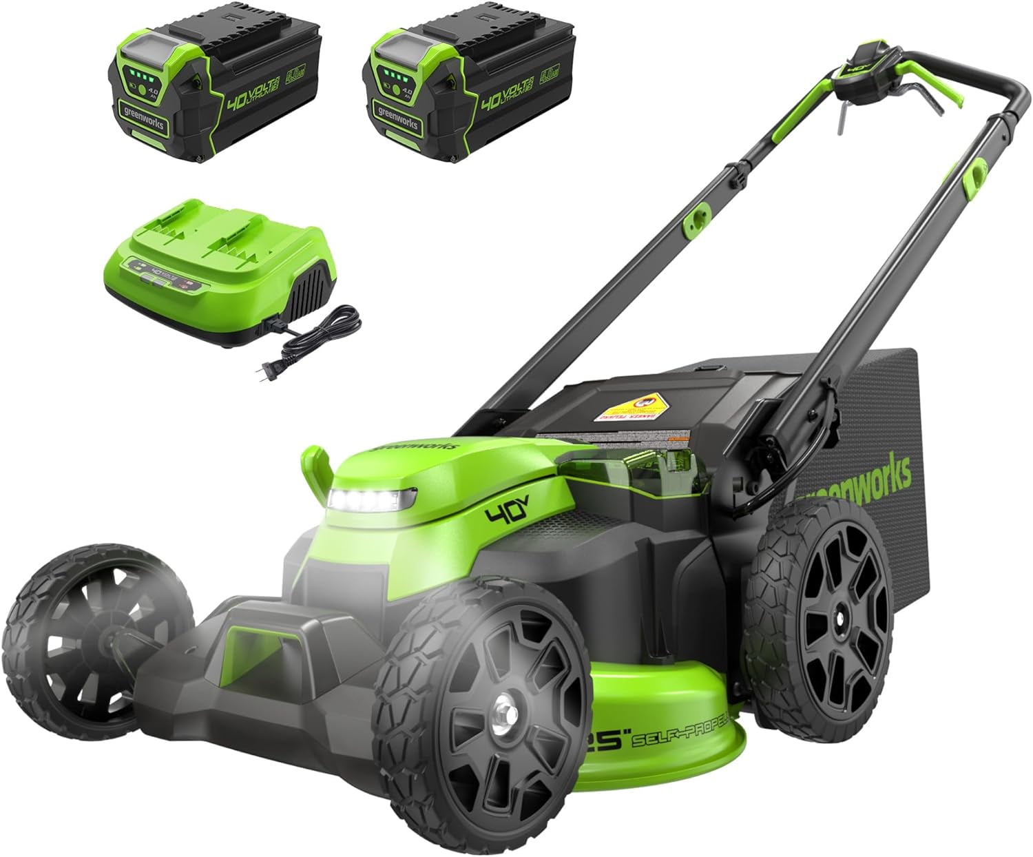 Greenworks 40V 25" Brushless Self-Propelled Mower, (2) 4.0Ah Batteries and Dual Port Charger Included