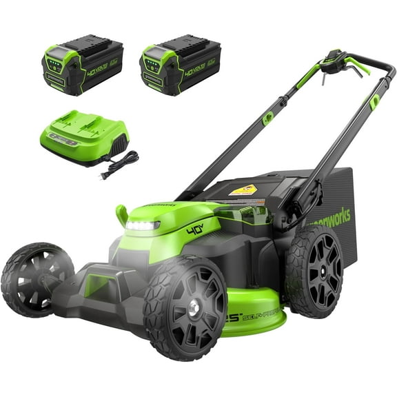Greenworks 40V 25" Brushless Self-Propelled Mower, (2) 4.0Ah Batteries and Dual Port Charger Included