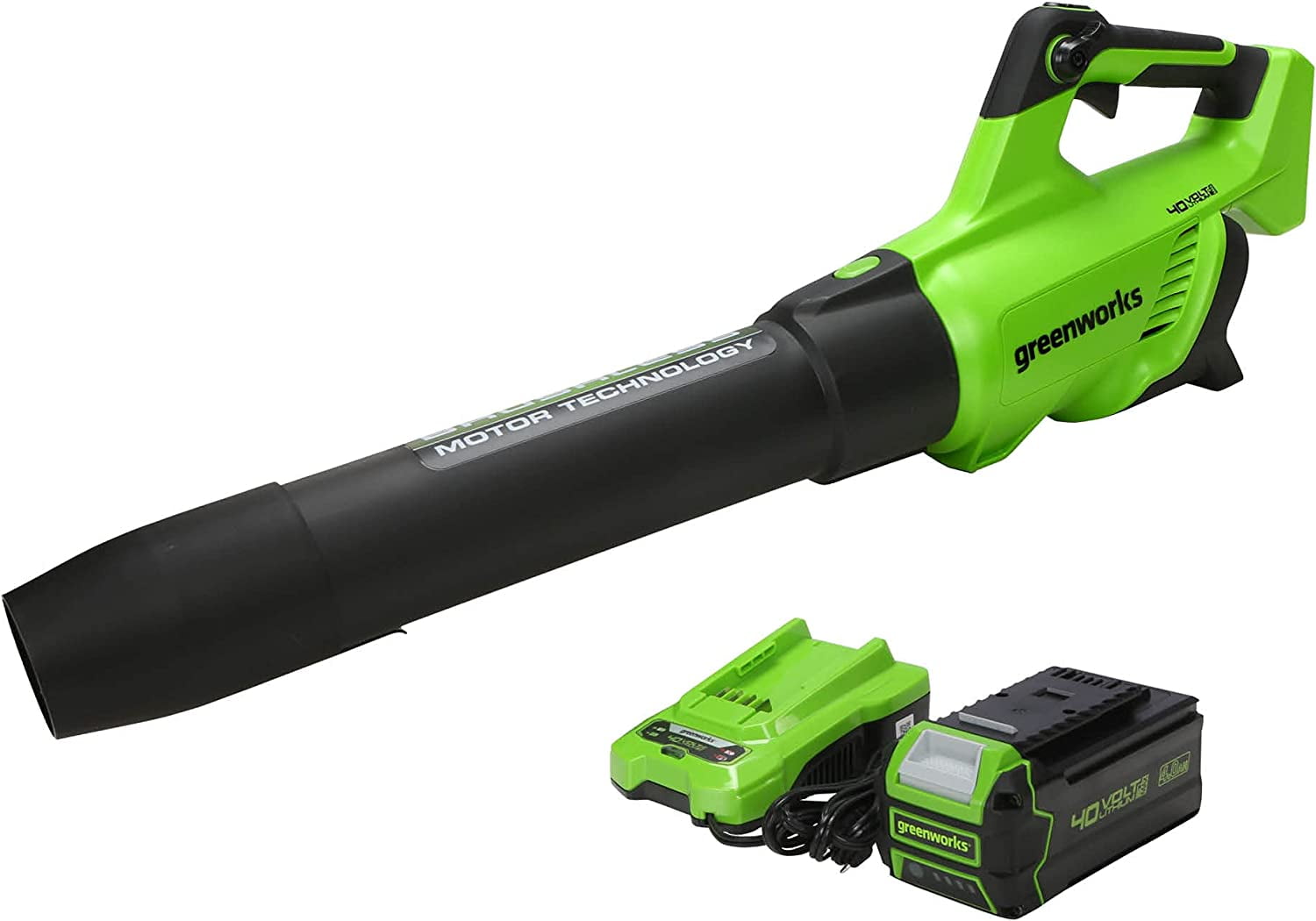 Greenworks 40V (550 CFM / 130 MPH) Brushless Axial Leaf Blower 4Ah USB Battery and Charger