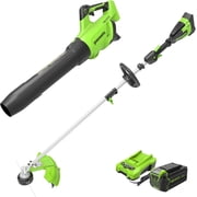 Greenworks 40V Brushless 16" Attachment Capable String Trimmer + Brushless 550 CFM/130 MPH Blower Combo Kit with a 4.0 Ah Battery and 2A Single Port Charger