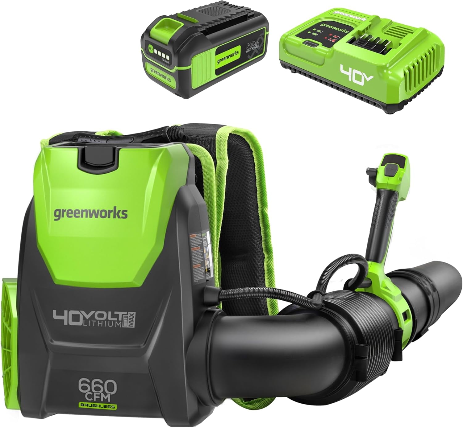 Greenworks 40V HP 660 CFM / 165 MPH Brushless Backpack Blower Kit