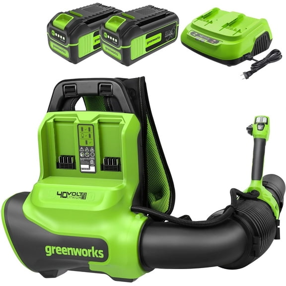 Greenworks 40V HP 710 CFM / 175 MPH Brushless Backpack Blower Kit with (2) 5.0Ah HP Batteries and 4A Dual Port Rapid Charger