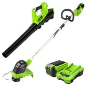 Greenworks 40V String Trimmer/Leaf Blower Combo with 2.0 Ah Battery, 1301202