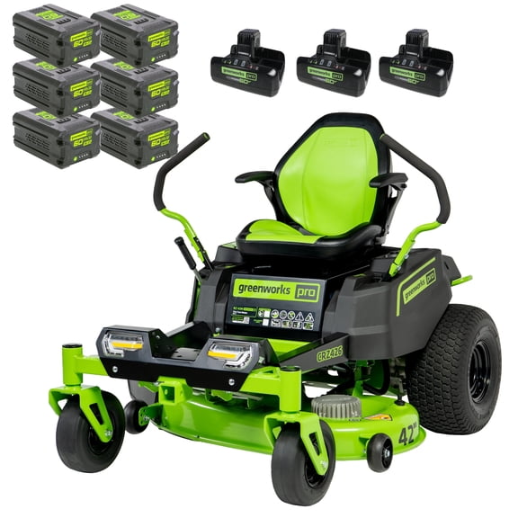 Greenworks 80V 42" Cordless CrossoverZ Zero Turn Lawn Mower, (6) 5Ah Batteries and (3) Dual-Port Chargers, CRZ4281