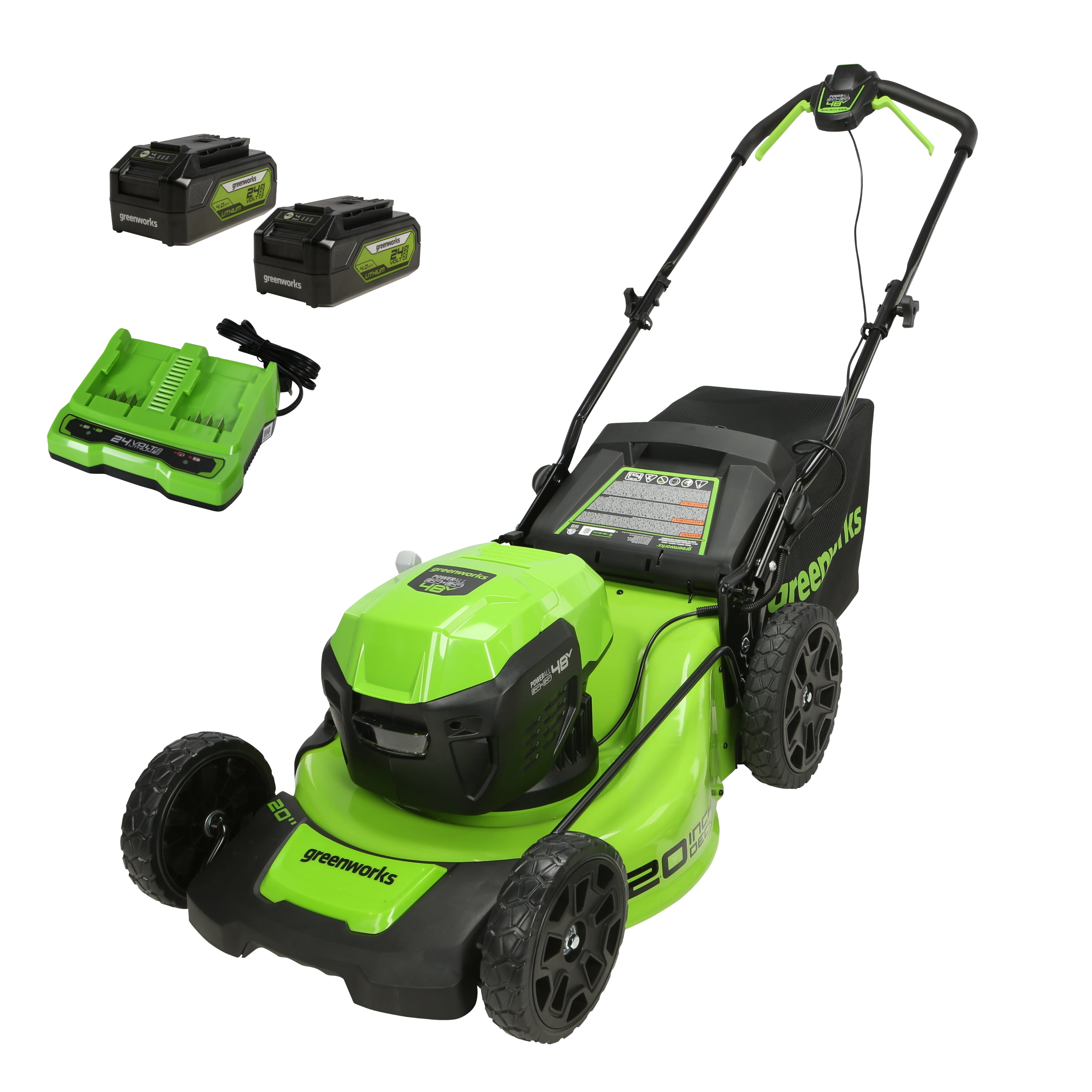 Greenworks 48V (2x24V) 20 in. Brushless Push Lawn Mower with (2) 4.0 Ah Batteries & Charger