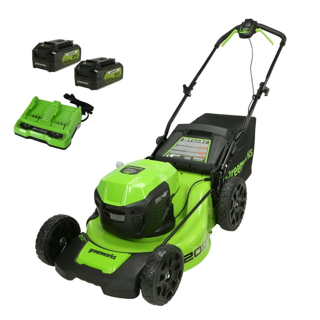 Greenworks 48V 20" BatteryPowered Lawn Mower Two (2) 4.0Ah USB Batteries & Charger