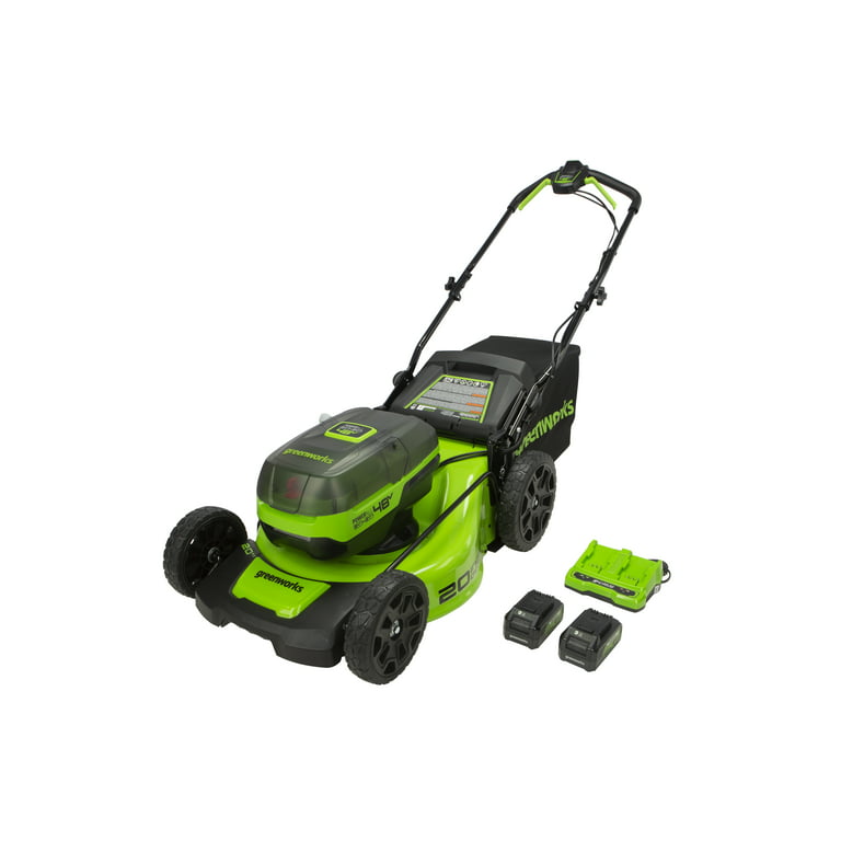 Greenworks 48V (2x24V) 20-inch Brushless Walk Behind Push Mower with (2)  4Ah USB Batteries and Dual Port Charger, 2532602 