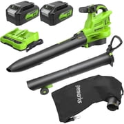 Greenworks 48V (24V x 2) 520 CFM Brushless Leaf Blower Vacuum w (2) 4.0Ah Battery & Dual Port Charger