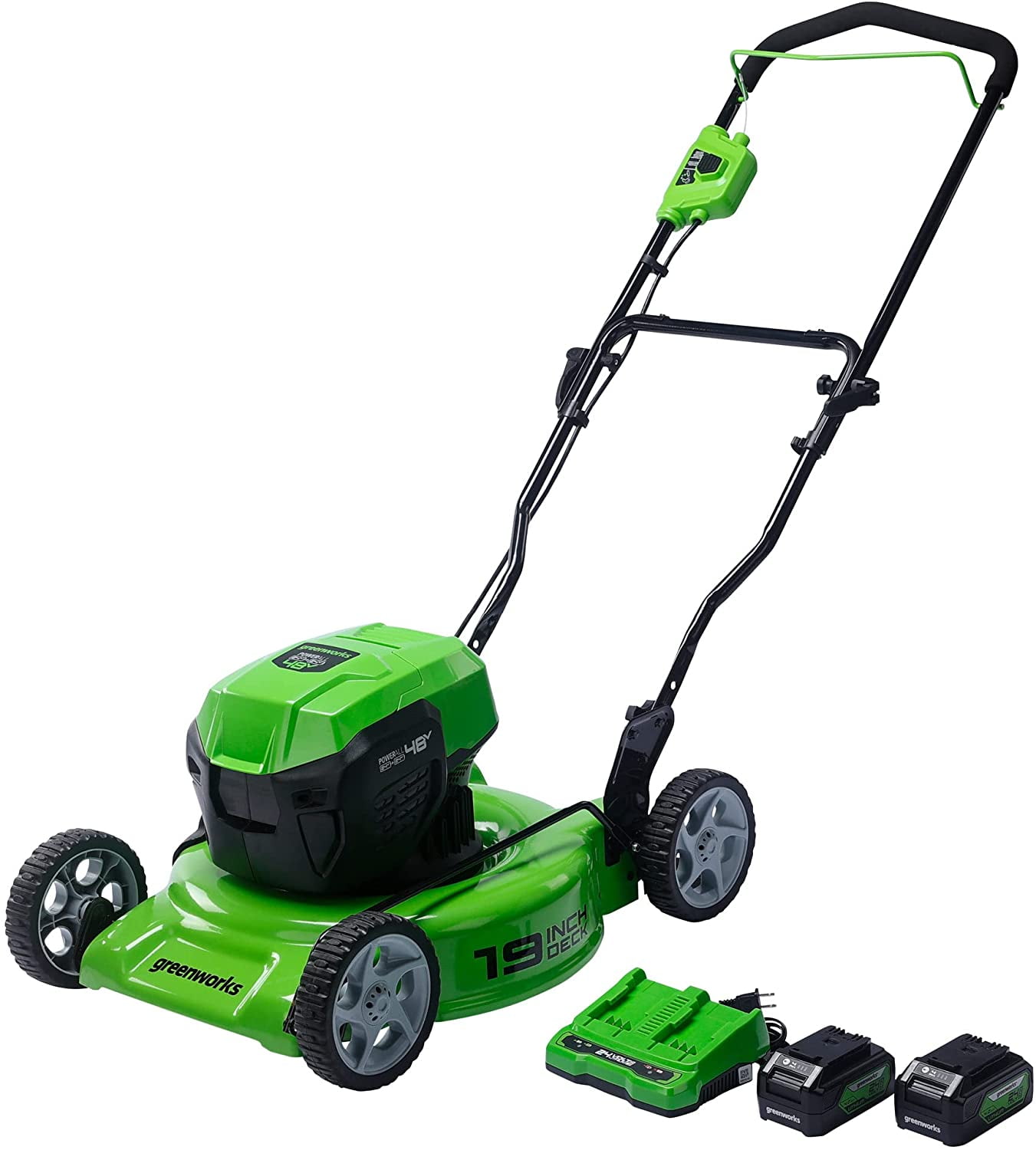 Greenworks 48V USB Batteries and Dual Port Rapid Charger Included Brushless Push Lawn Mower, 19