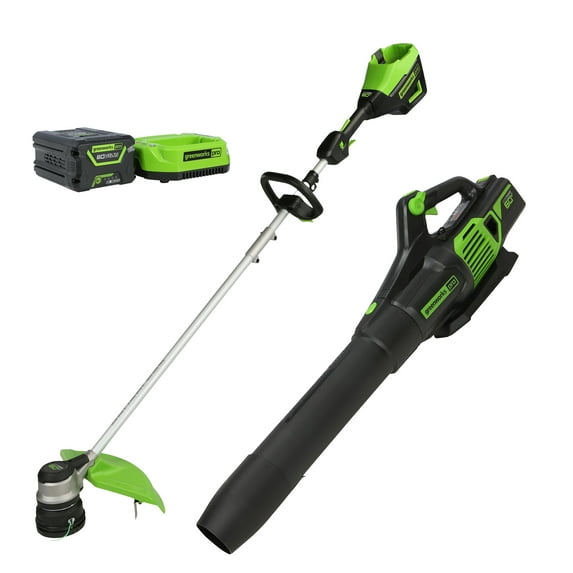Greenworks 60V 16" Brushless String Trimmer, 610 CFM Leaf Blower Combo Kit, 2.5Ah Battery & Charger