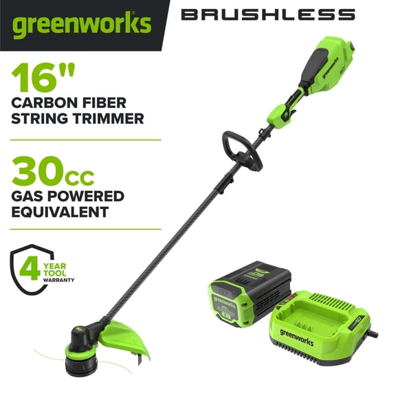 Greenworks 60V 16" Carbon Fiber Shaft String Trimmer with (1) 2.5 Ah Battery & 3A Charger 2136502