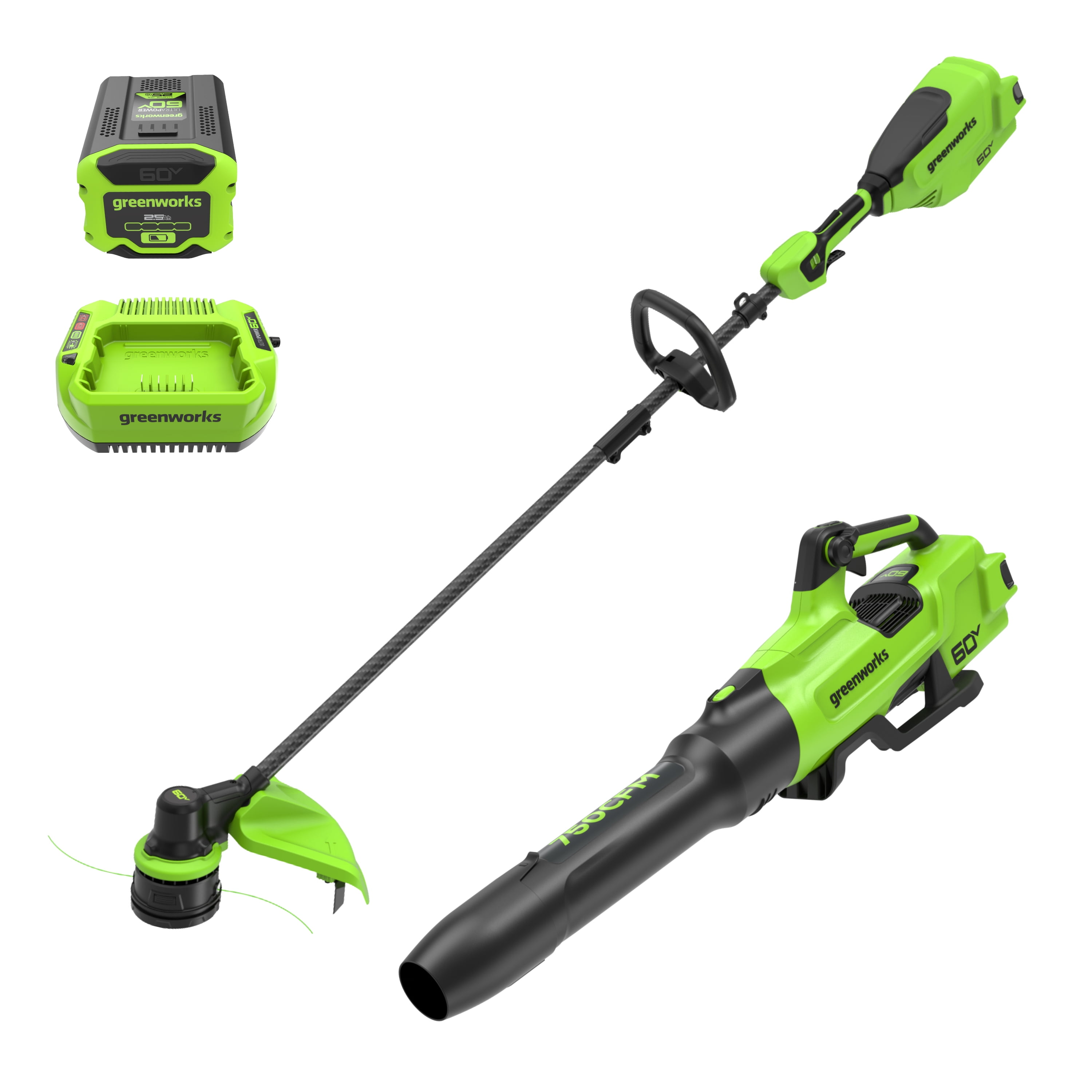 Greenworks 60V 16″ Front Mount Carbon Fiber String Trimmer & 750 CFM at 180 mph Blower Kit + 2.5Ah Battery & 3A Charger 1359702 Sansujyuku sansujyuku.com