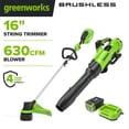 thumbnail image 1 of Greenworks 60V 16" String Trimmer & 630 CFM 170 MPH Blower Combo + 2.5Ah Battery, 3A Charger 1359802, 1 of 19