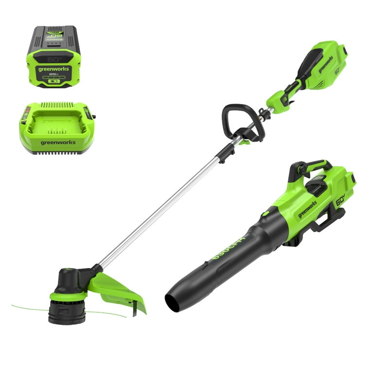 Greenworks 60V 16 String Trimmer 630 CFM 170 MPH Blower Combo 2.5Ah Battery 3A Charger 1359802 Walmart