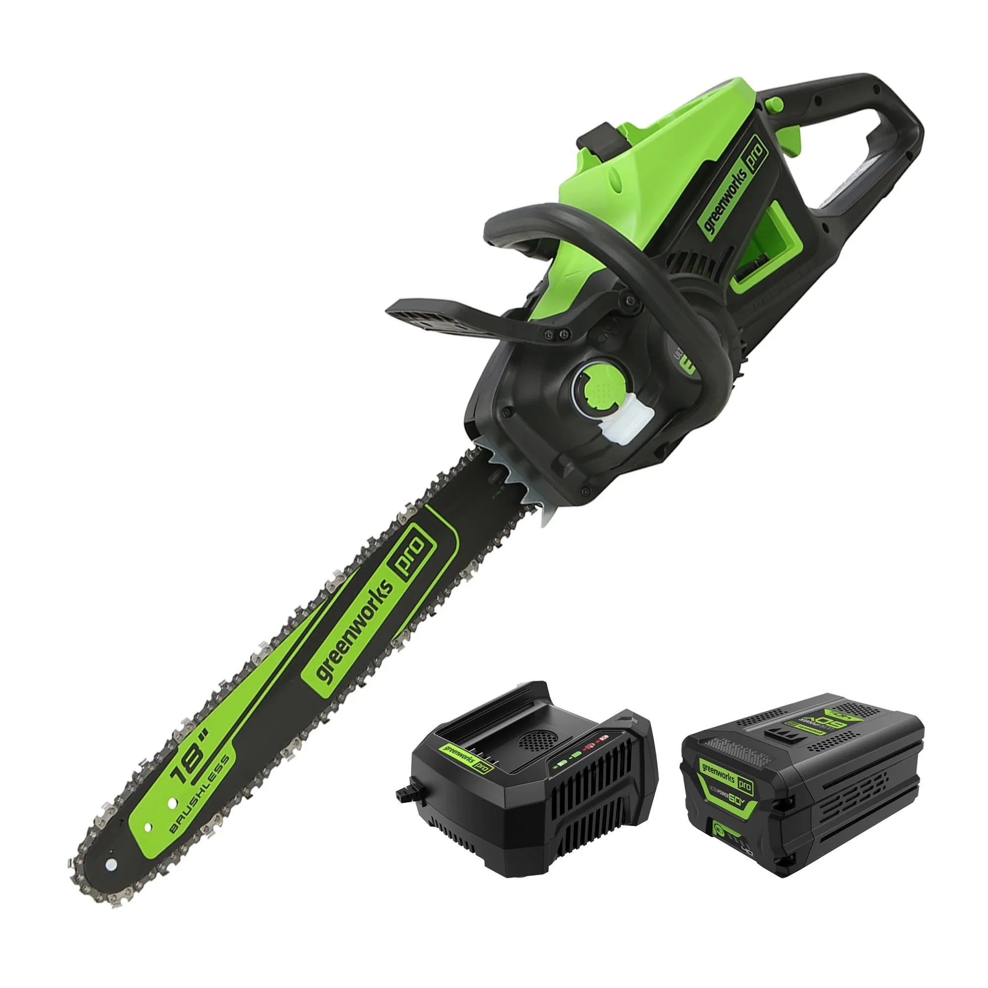The Coupon deal of  Greenworks 60V 18" Cordless Chainsaw with 4.0Ah Battery & Charger 2019302
