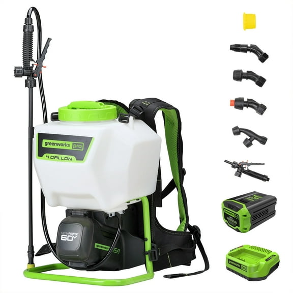 Greenworks 60V 4 Gallon Cordless Battery Backpack Sprayer with 2.0Ah Battery & Charger 5301202