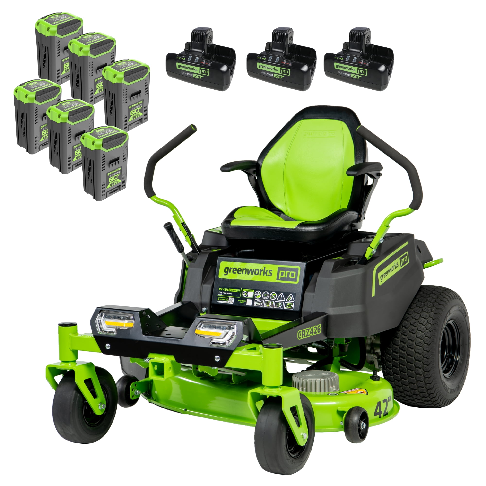 Greenworks 60V 42” Cordless Battery CrossoverZ Zero Turn Riding Lawn Mower + (6) 8Ah Batteries
