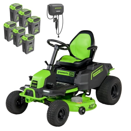 Greenworks 60V 42" Cordless Battery Crossover T Riding Lawn Mower with Six (6) 8.0Ah Batteries & Wall Charger 7409002