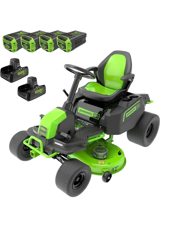 Greenworks 60V 42" Cordless Battery CrossoverT Riding Lawn Mower w/ Four (4) 8.0Ah Batteries and Two (2) Dual Port Turbo Chargers