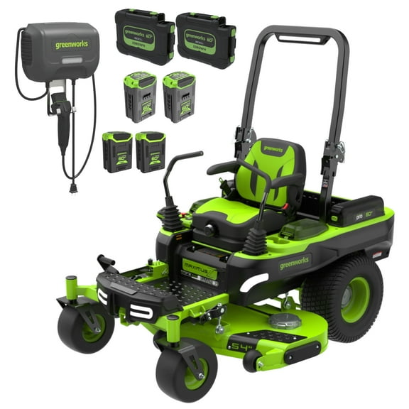 Greenworks 60V 54" Maximus Zero Turn Riding Mower + with (2) 20.0 Ah, (2) 8.0 Ah & (2) 4.0 Ah Batteries and 1.5kW Charger 7430202