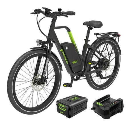 Greenworks 60V Electric Commuter Bike for Adults, 27.5" Tires, 500W Peak Motor, with Removable Battery & Charger