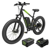 Greenworks 60V Fat Tire Electric Bicycles,26" Tires,with Removable Battery,Max 20mph Adjustable 7 Speed Electric Mountain Bike for Adult Teen