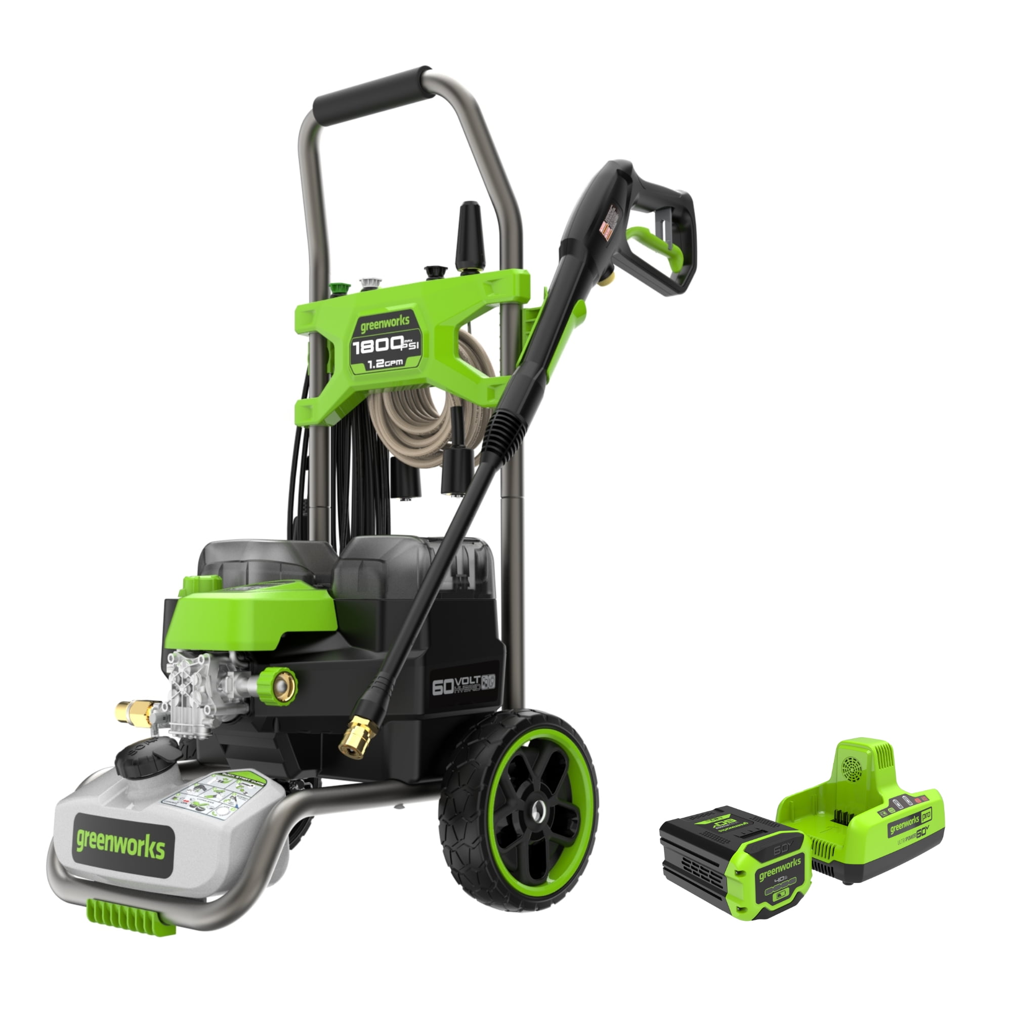 Greenworks 60V Hybrid 1800 PSI 1.2 GPM Cold Water Pressure Washer with (2) 4Ah Batteries \u0026 Charger 5129102