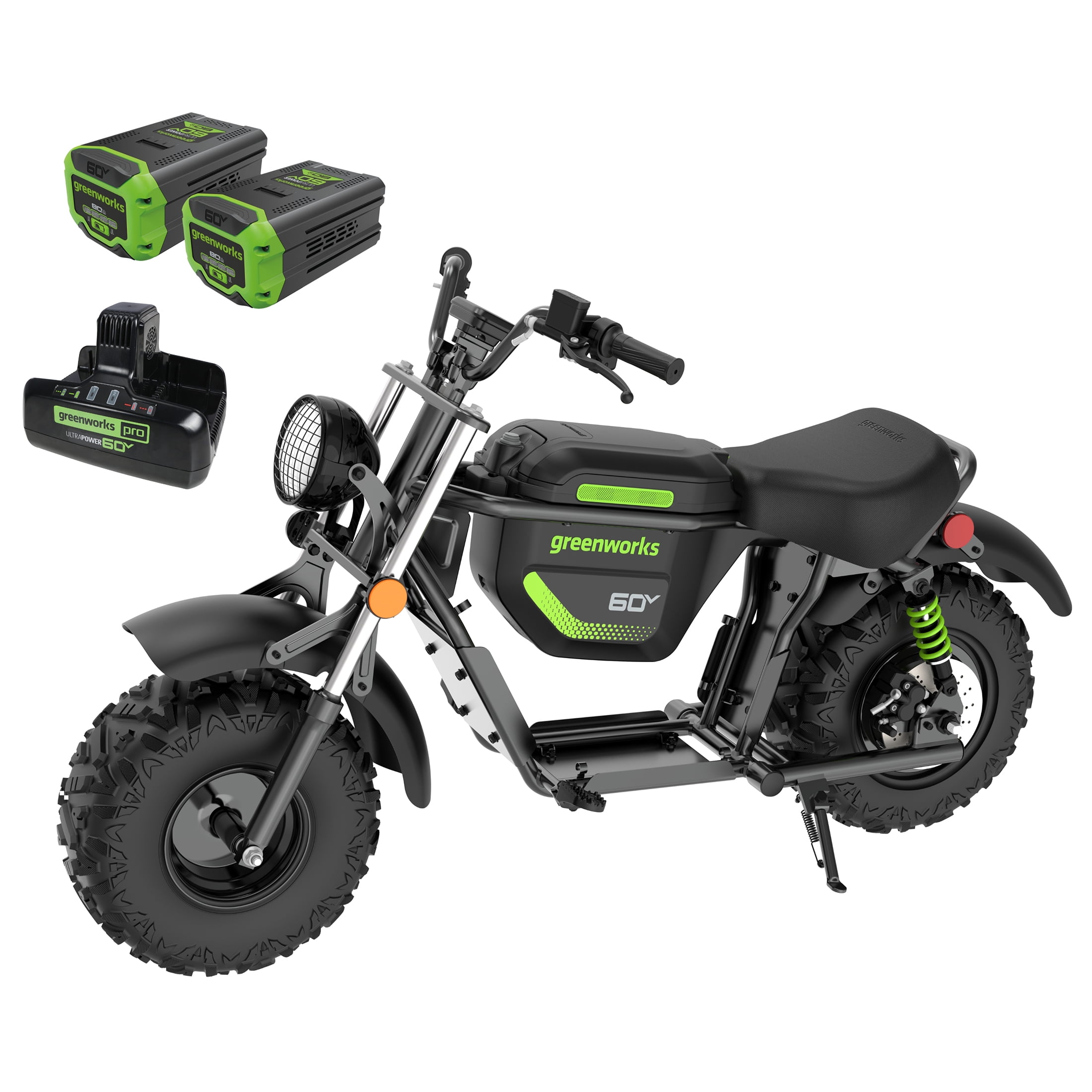 Greenworks 60V STEALTH Series Electric Mini Bike + (2) 8.0Ah Batteries & Dual-Port Rapid Charger