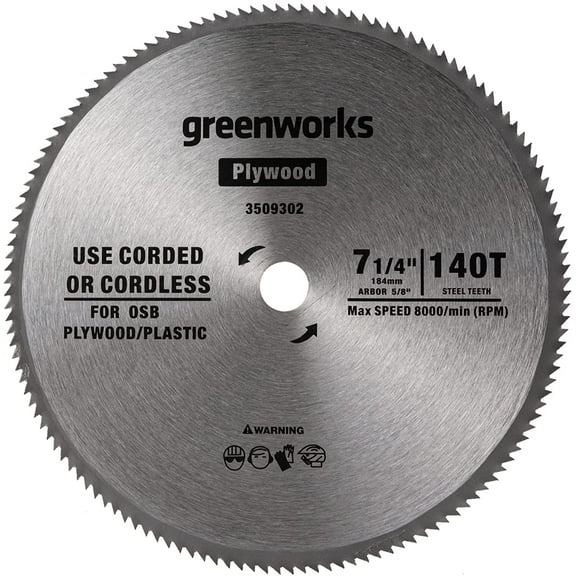 Greenworks 7-1/4 in. 140T Plywood Circular Saw Blade, 3509302