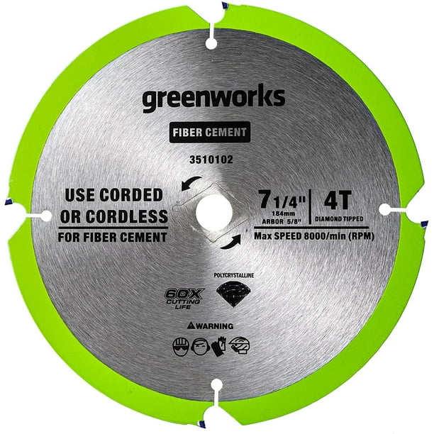 Greenworks 71/4inch 4 Diamond TippedPDC Teeth Fiber Cement Circular