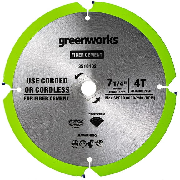 Greenworks 7-1/4-inch 4 Diamond Tipped-PDC Teeth Fiber Cement Circular Saw Blade