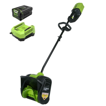 Greenworks - 80V 12” Cordless Brushless Snow Shovel with 2.0 Ah Battery and Rapid Charger - Black/Green