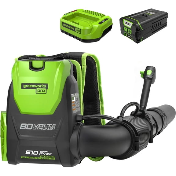 Greenworks 80V (180 MPH / 610 CFM / 75+ Compatible Tools) Cordless Brushless Backpack Blower, 5.0Ah Battery and Rapid Charger Included