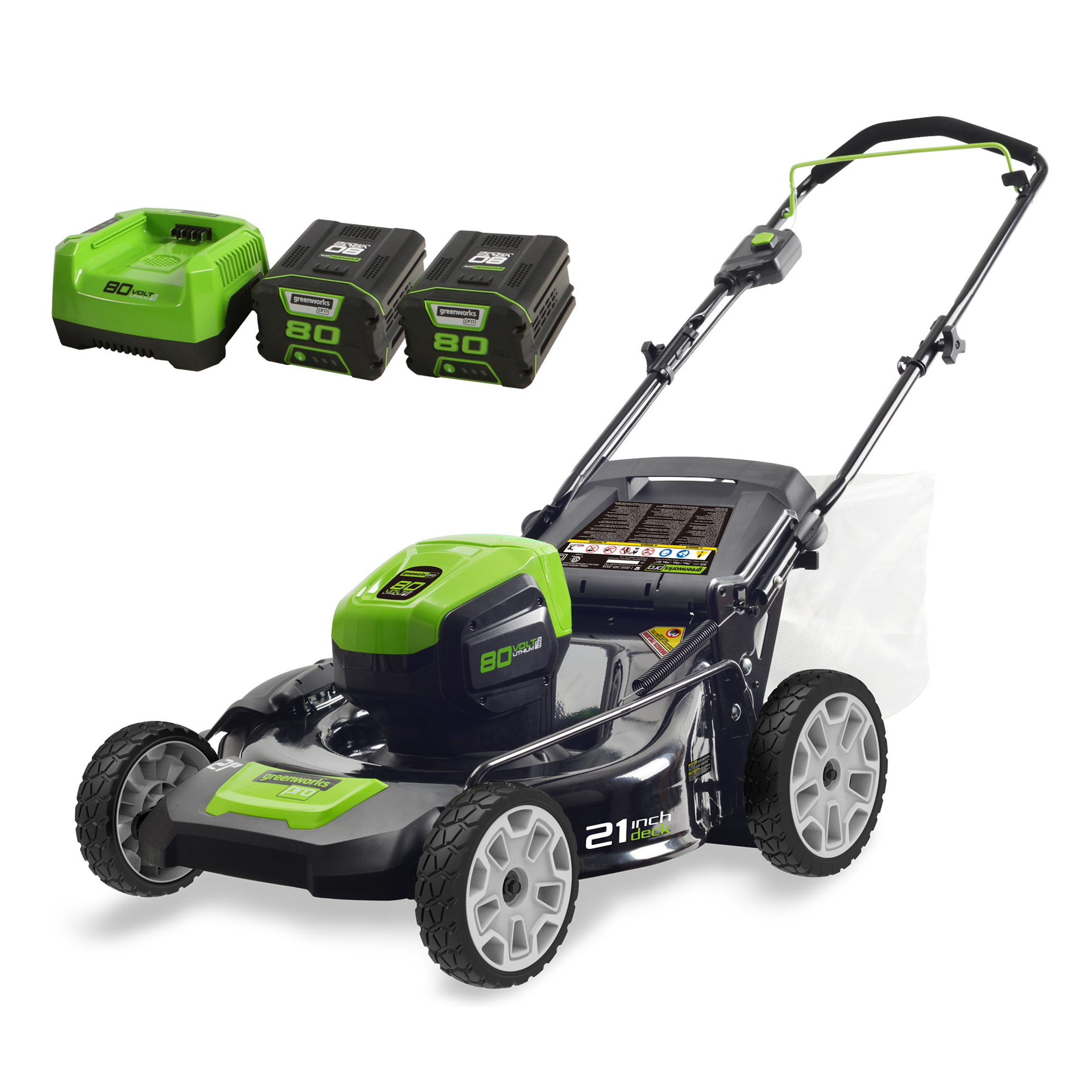 Greenworks 80V 21" Battery Powered Push Mower + (2) 2.0Ah Batteries & Rapid Charger - image 1 of 16