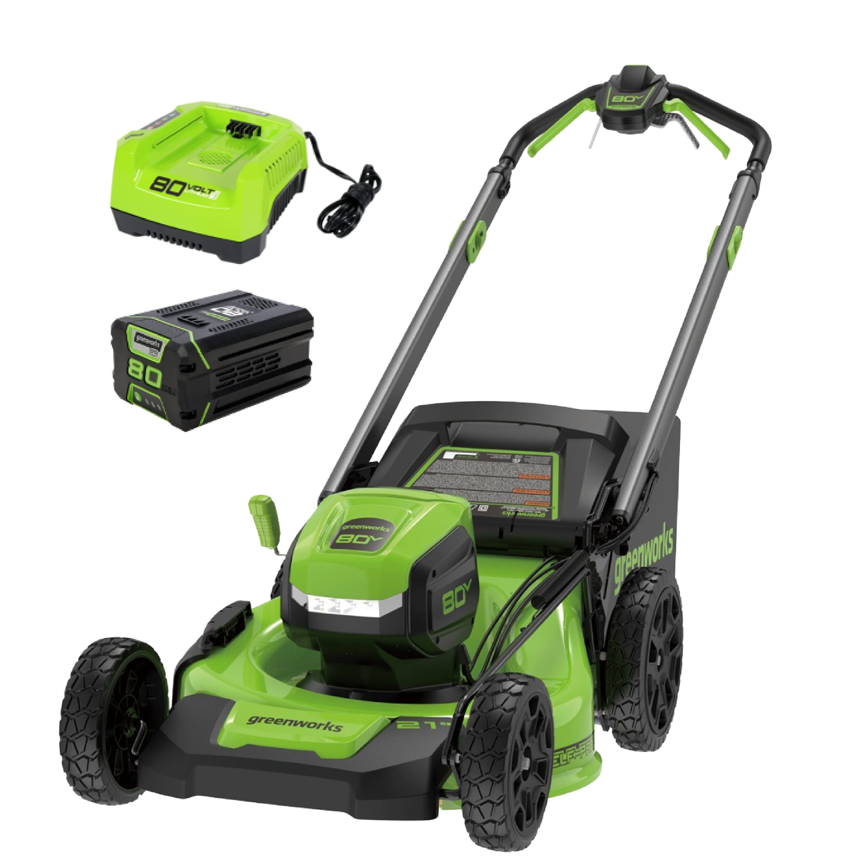 Greenworks 80V 21" Brushless Cordless Self-Propelled Lawn Mower W/LED Headlight & Aluminum Handles,4.0 Ah Battery and Rapid Charger Included Fit 75+ Compatible Tools