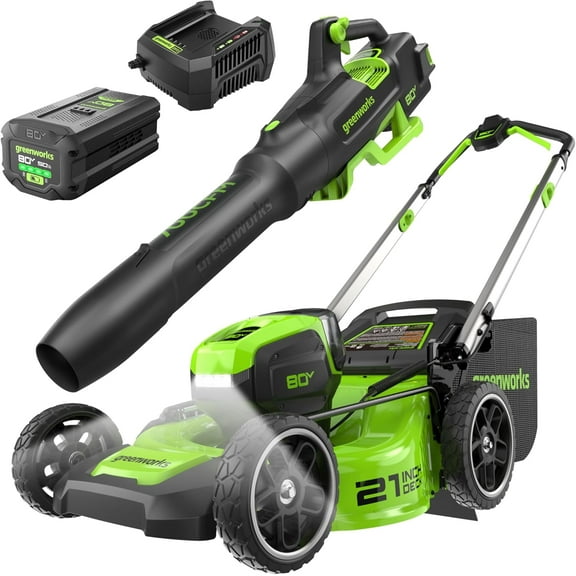 Greenworks 80V 21" Push Lawn Mower + Blower (Gen 2), 5.0Ah Battery