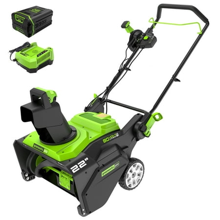 Greenworks - 80V 22” Cordless Brushless Snow Blower with 4.0 Ah Battery and Rapid Charger - Black/Green