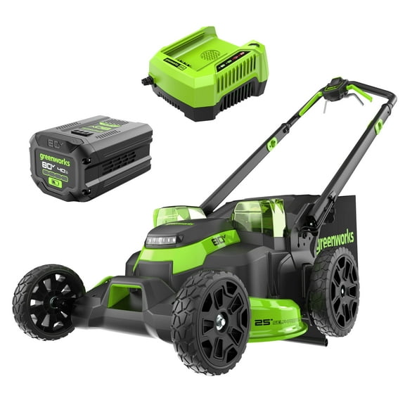 Greenworks 80V 25" Brushless Cordless Self-Propelled Lawn Mower,3 in 1 Dual Blade LawnMover, W/4.0Ah Battery and Rapid Charger Included