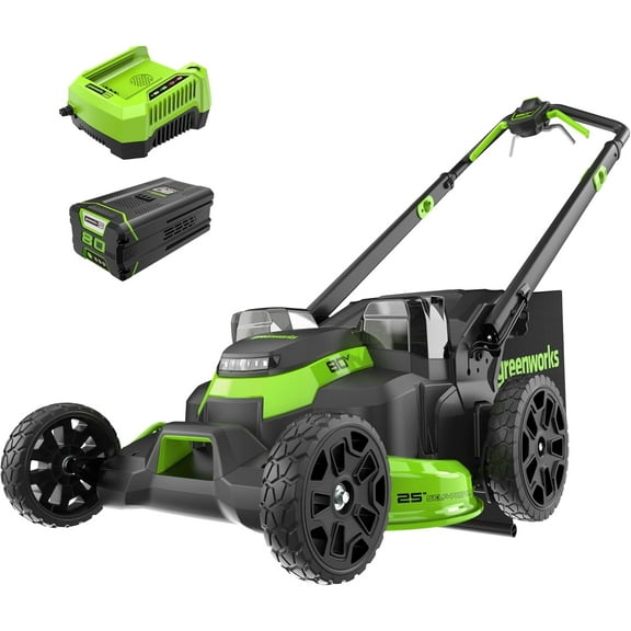 Greenworks 80V 25" Brushless Self-Propelled Dual Blade Mower, 5.0Ah Battery